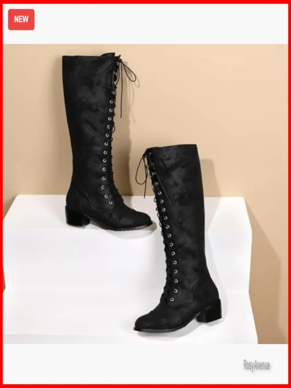 Women's Over The Knee Combat Boots Chunky Heel Side Zipper Lace Up